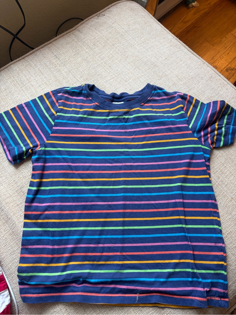 Hanna Andersson Navy Tee with Rainbow Stripes